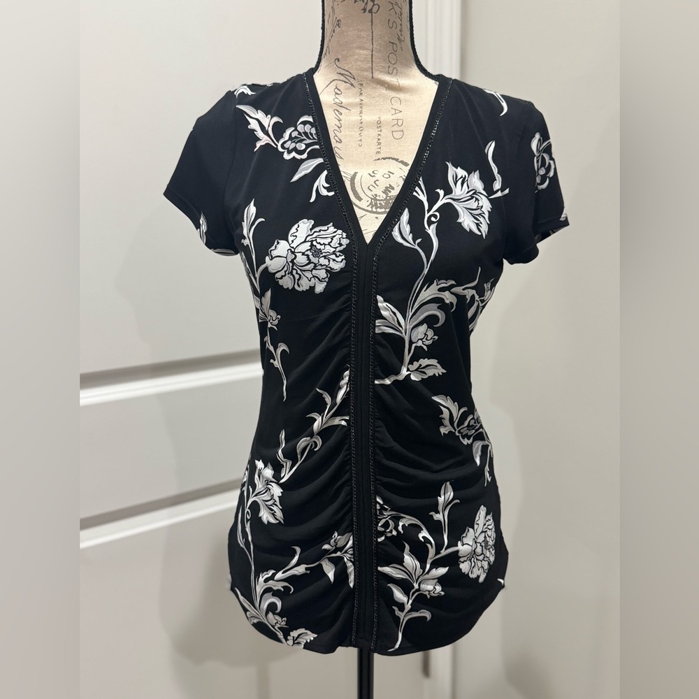 WHBM Floral Black and White Women's Top